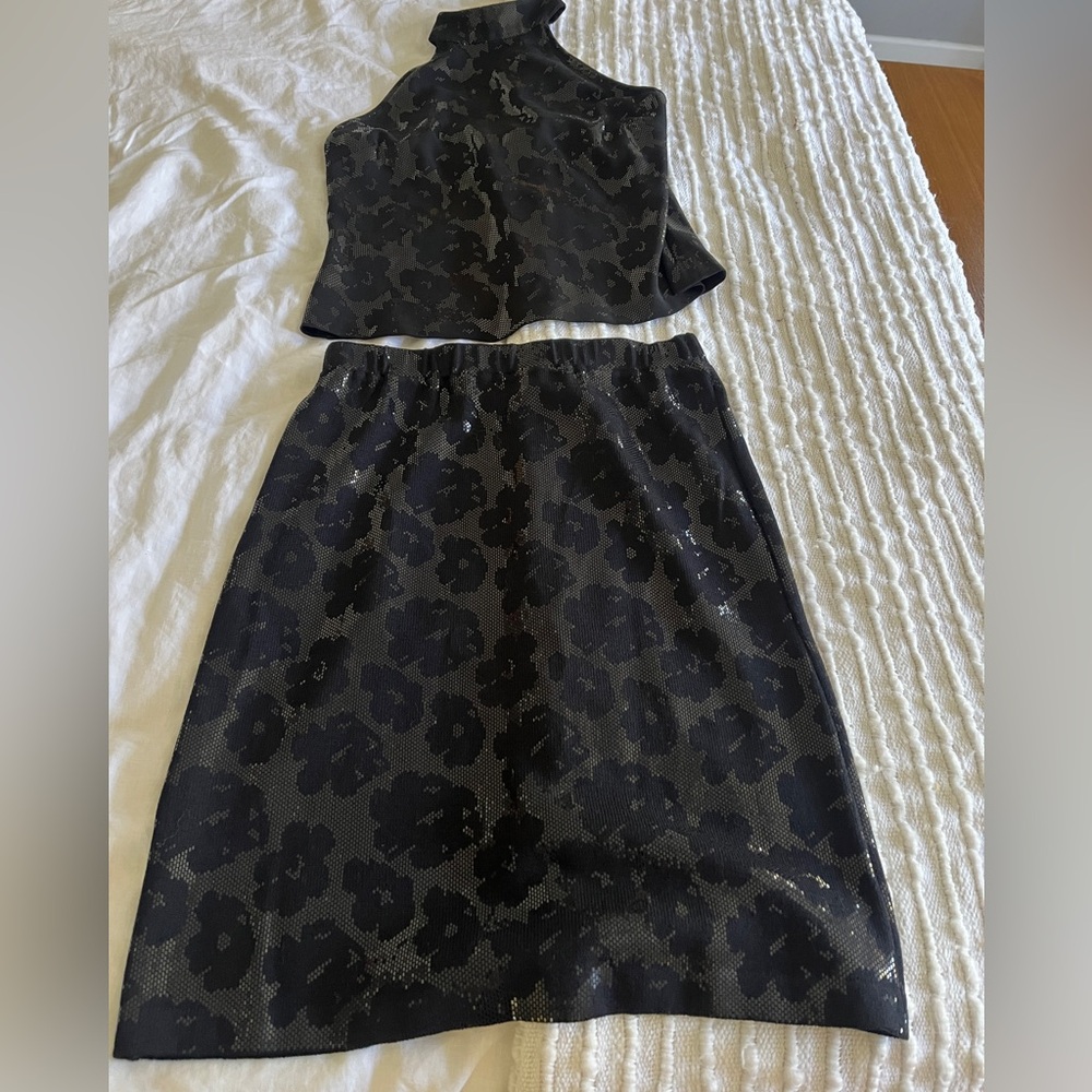 Shimmering St Jones Evening by Marie Gray, M, backless halter top + shift skirt